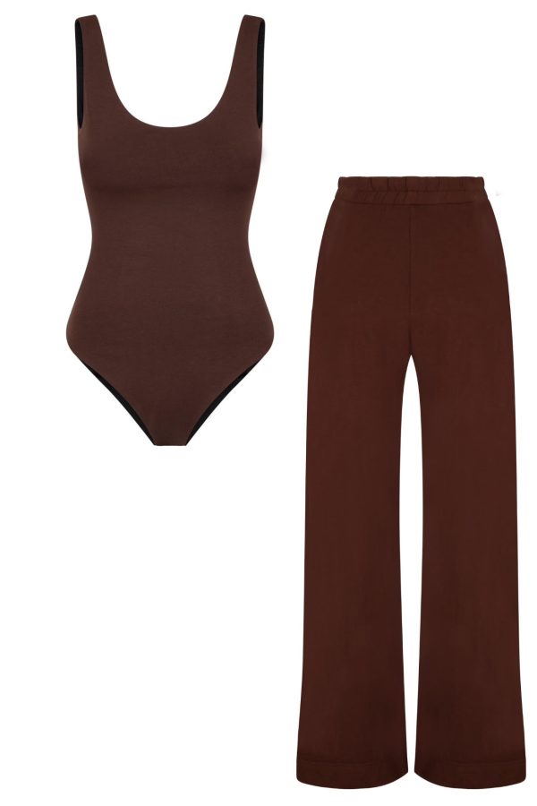 KOMPLET BODY ZALLA + SPODNIE LIO BROWN